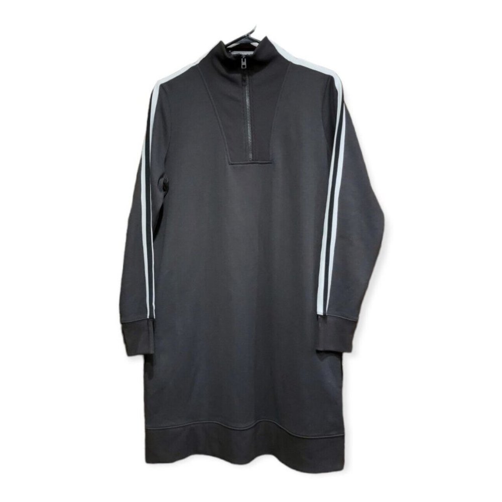 Athleta Black Midi Dress with White Stripes